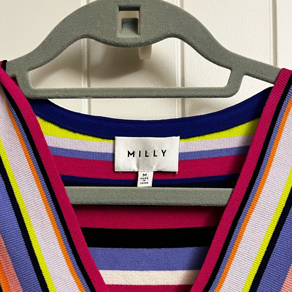 Milly Multicolor Striped Surplice Sleeveless Sweater Dress, size M - Picture 5 of 8